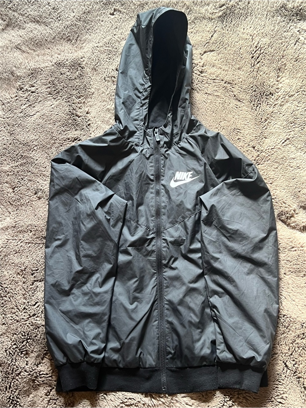 Nike Black Hooded Windbreaker with White Swoosh